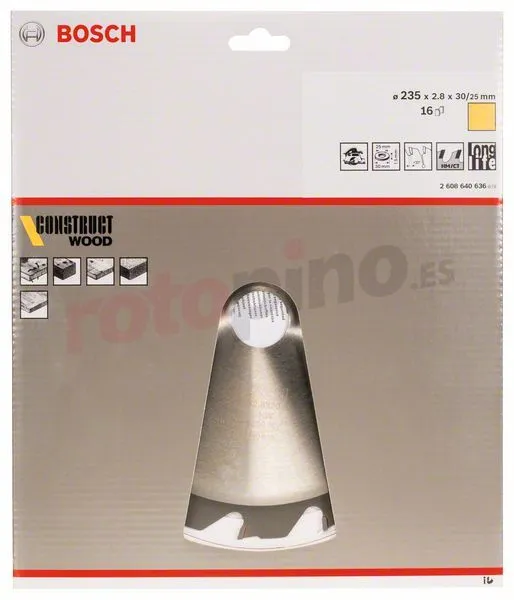 Hoja De Sierra Circular Construct Wood 235x30/25mm T16 Bosch » Rotopino.es - Imagen 2