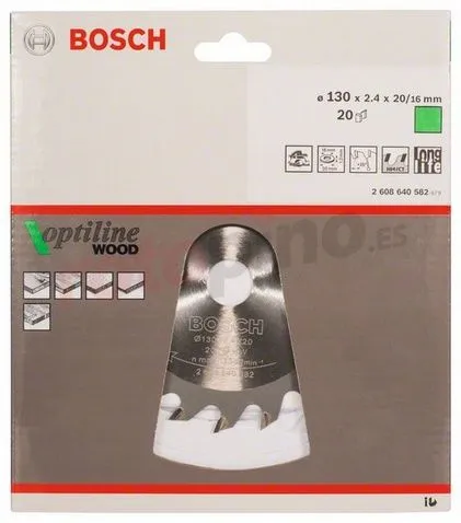 Hoja De Sierra Circular Optiline Wood 130x20/16mm T20 Bosch » Rotopino.es - Imagen 2