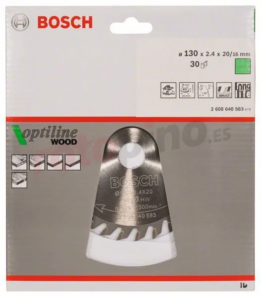 Hoja De Sierra Circular Optiline Wood 130x20/16mm T30 Bosch » Rotopino.es - Imagen 2