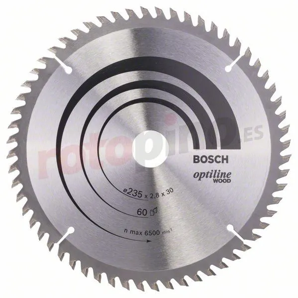 Hoja De Sierra Circular Optiline Wood 235x30/25mm T60 Bosch » Rotopino.es
