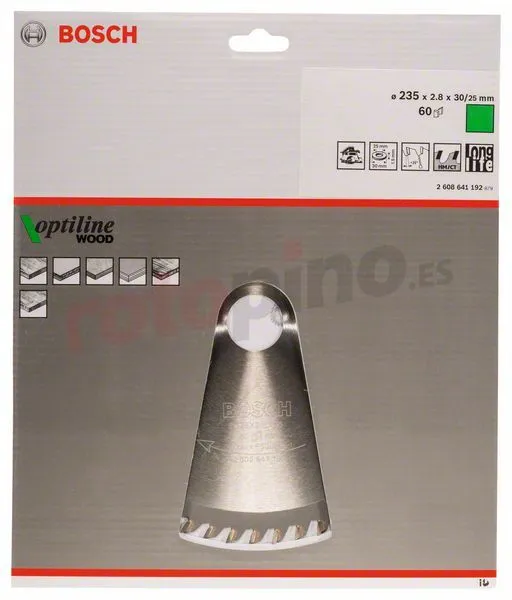 Hoja De Sierra Circular Optiline Wood 235x30/25mm T60 Bosch » Rotopino.es - Imagen 2
