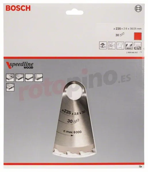 Hoja De Sierra Circular Speedline Wood 235x30/25mm T30 Bosch » Rotopino.es - Imagen 2